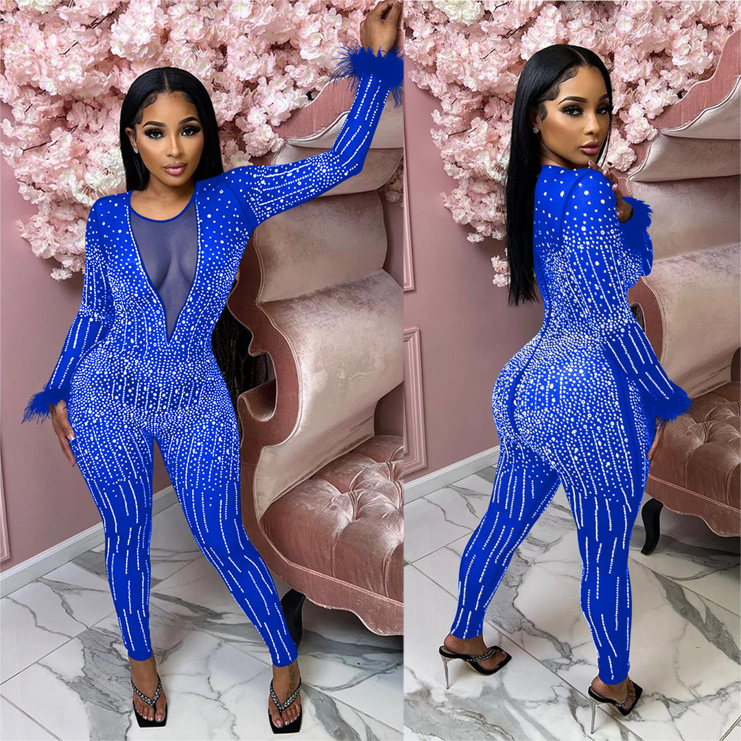Dame Glamourøs Bodysuit med glitrende pailletter og elegant stribet design Stilla