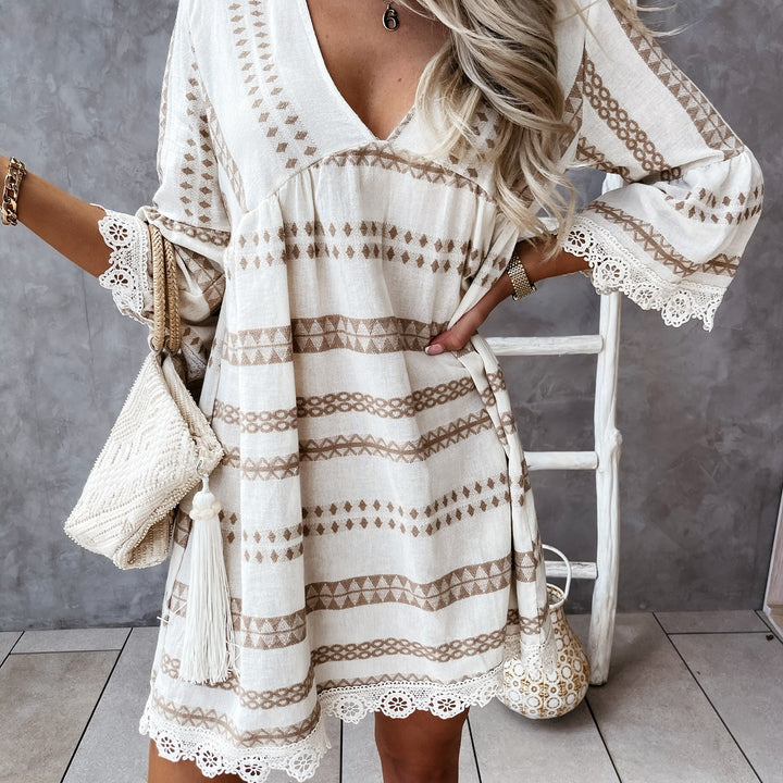 Femme Bohemian Stribet Shift Kjole Stilla