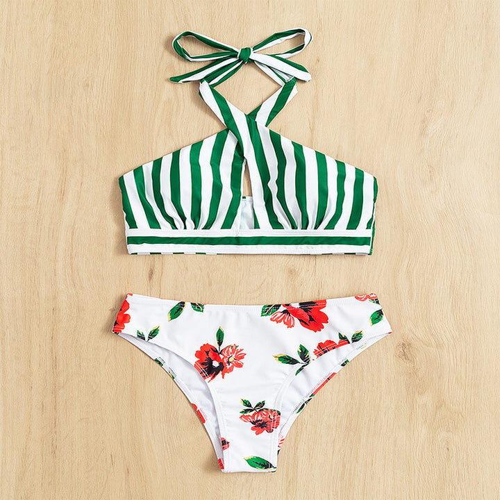 Dame Højthårede bikini med blomstermotiv og trendy indpaknings-top Skovae