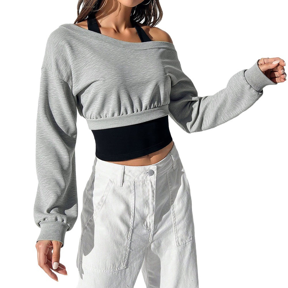 Kvinders cropped sweatshirt med åben skulder og elastisk talje Stilla