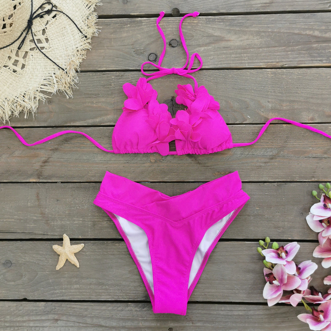 Dame bikini sæt med florale applikationer og høj taljesnit Stilla