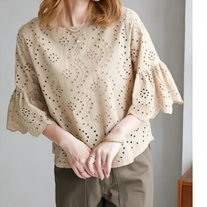 Dame øjehul broderet bluse Stilla