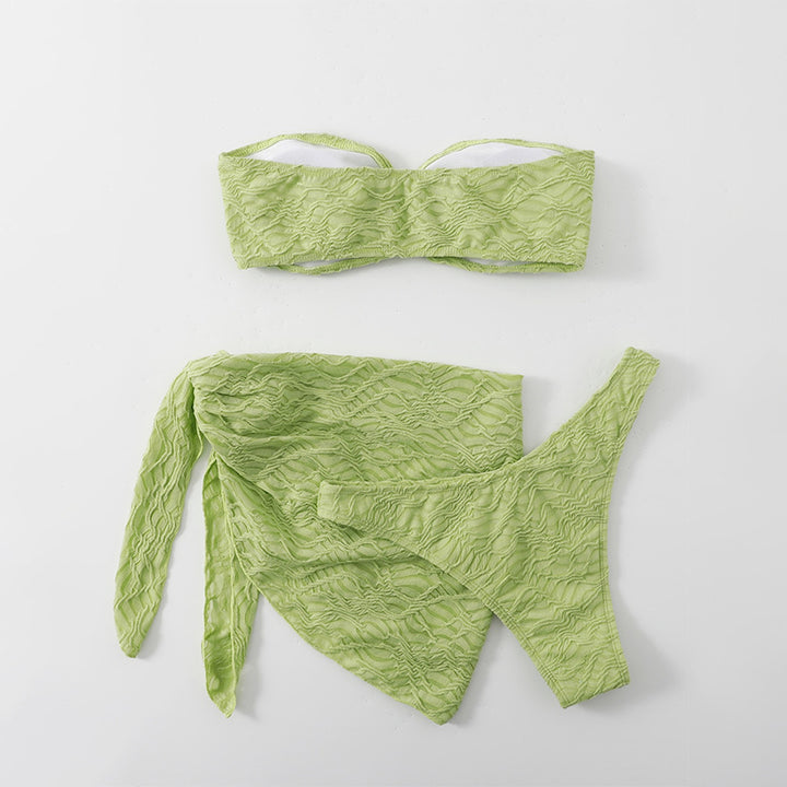 Dame bandeau bikini med innovativ drapering og aftagelig nederdel Skovae
