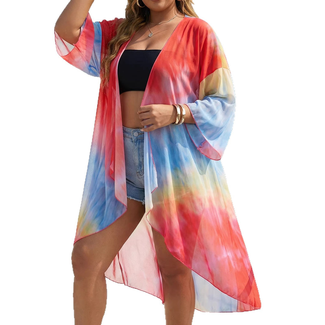 Dame transparent strandkimono med trendy ombre-design Skovae