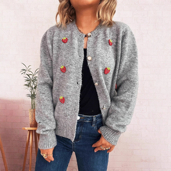 Kvinders cardigan med muntre jordbærdesign Stilla
