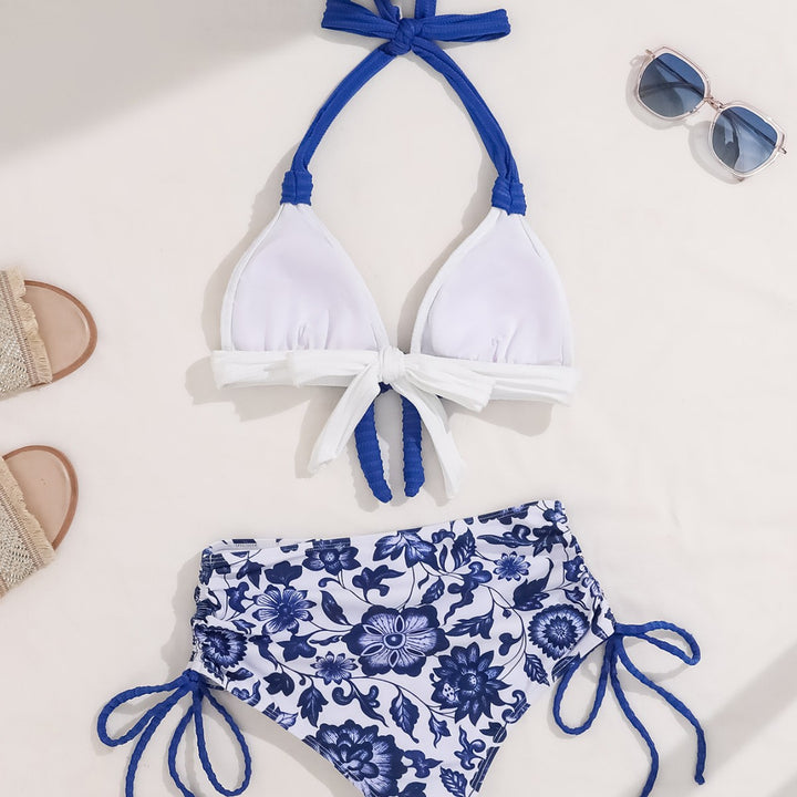 Dame Triangel-Bikini-Sæt med blomstermønster og raffinerede bindebånd Stilla