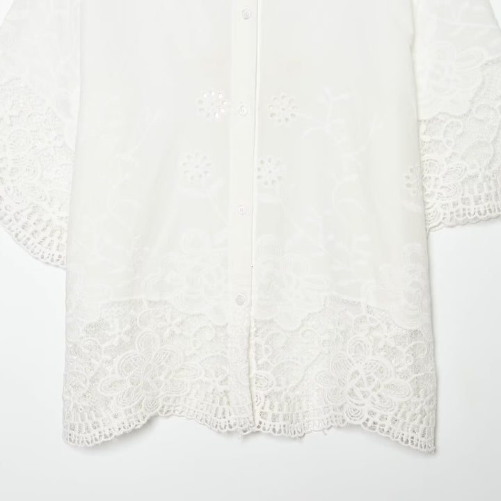 Dame kortærmet bluse med filigran spidsen detalje Skovae