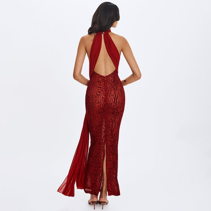 Damen Maxikleid mit aufregendem Wickeldesign und elegantem Halterkragen Skovae