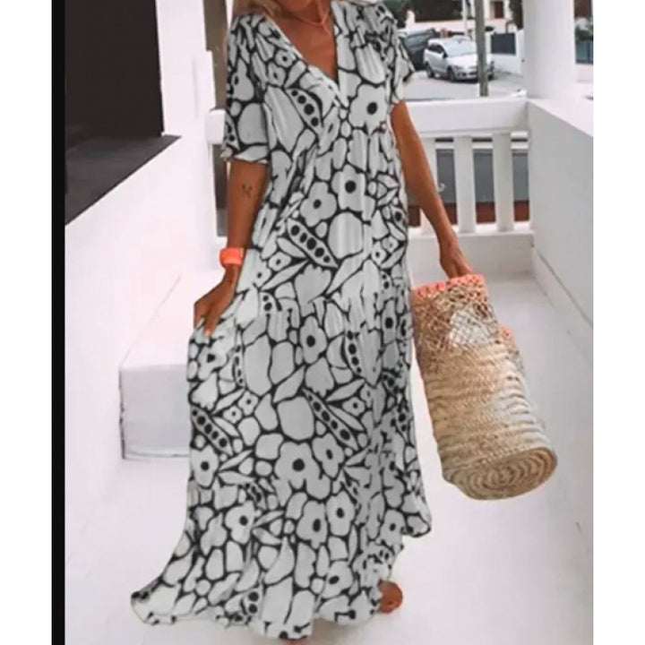 Dame Floral Print Maxi Kaftan Kjole Stilla