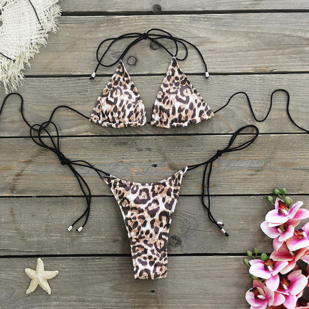 Dame Bikini-sæt med spændende leopardmønster og justerbare bindebånd Stilla