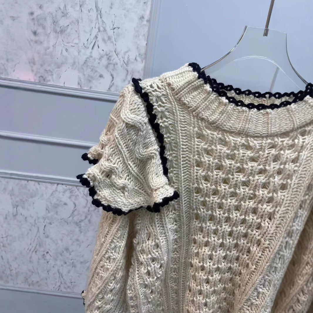Dame strikpullover med flæsedesign og struktureret overflade Stilla