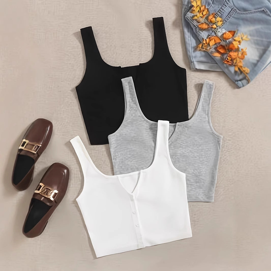 Dame Crop Top Sæt med knaplukning og brede stropper Stilla