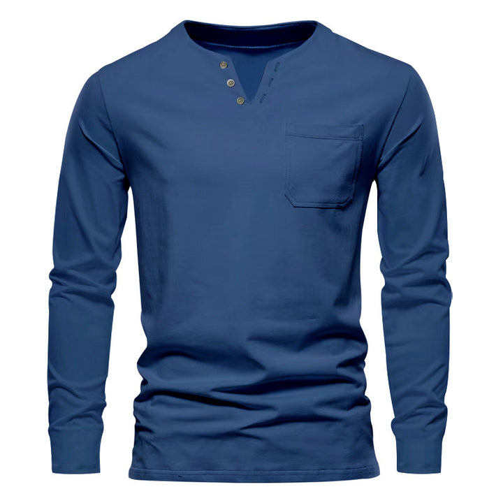 Herrer langærmet Henley T-shirt med stilfuld knapdesign og praktisk brystlomme Stilla