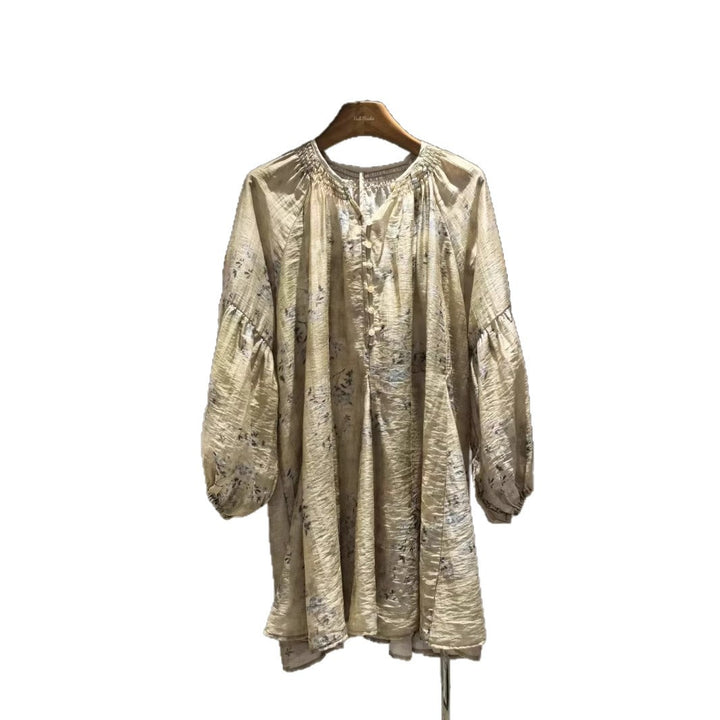 Femme Elegante Rynket Hals Tunika Kjole Stilla