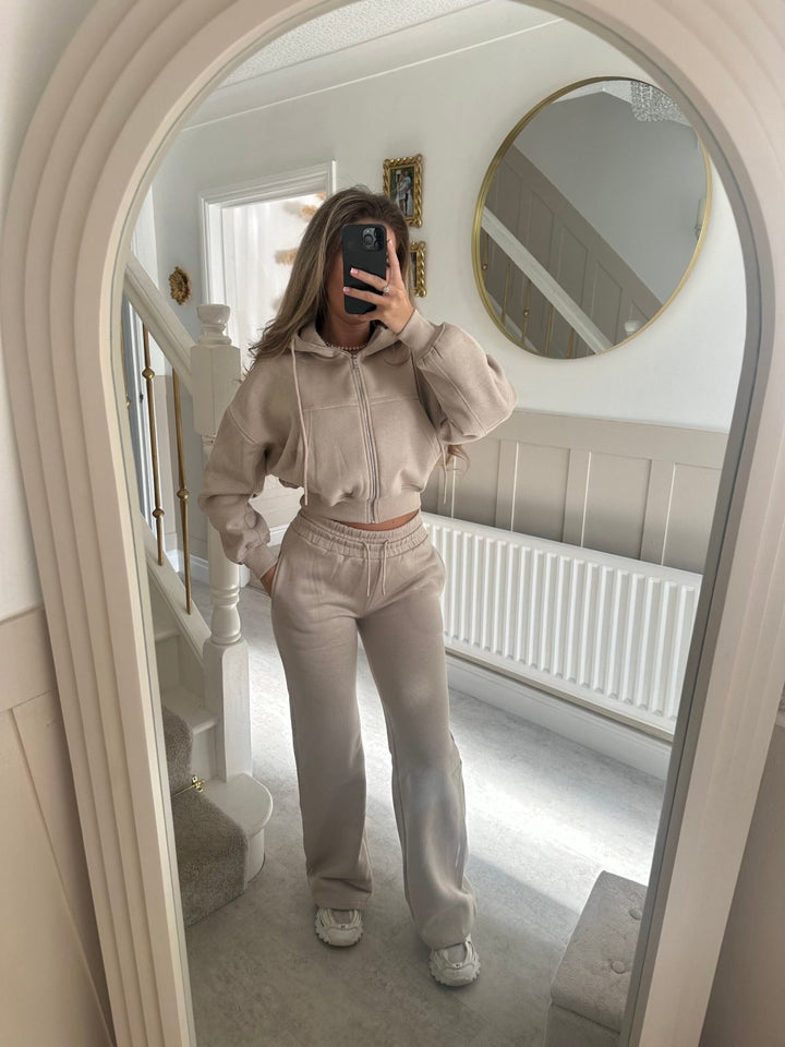 Kvinder casual zip hoodie og loose fit joggingbukser sæt Skovae