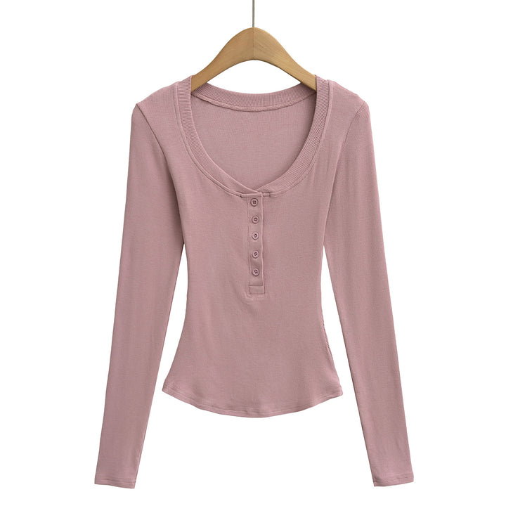 Dame Langærmet Henley Shirt med moderne knaplukning og elegant snit Stilla