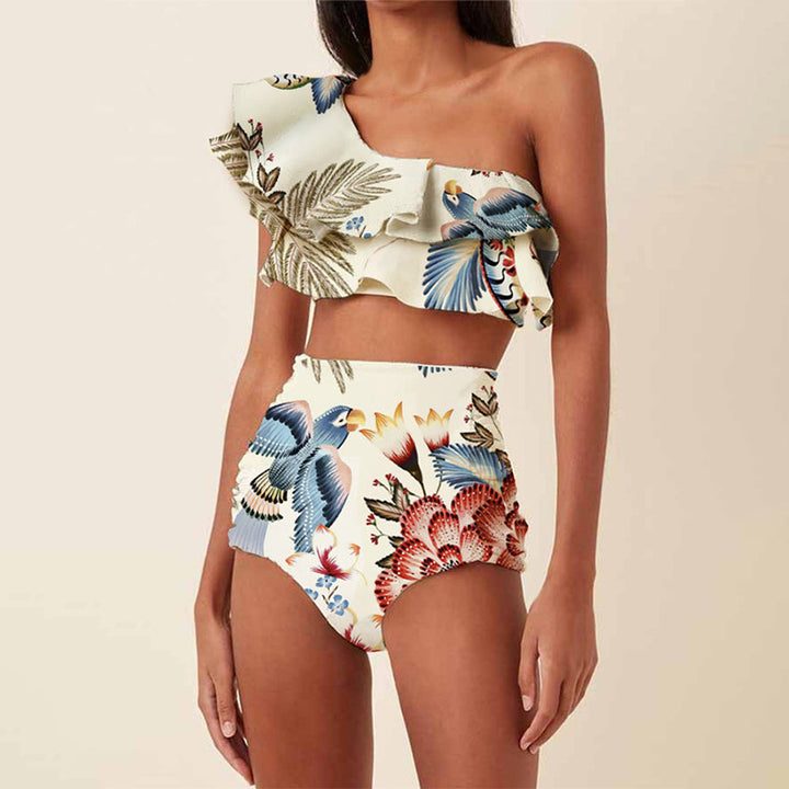 Dame badetøj sæt med blomster ruffles og tætsiddende shorts Skovae