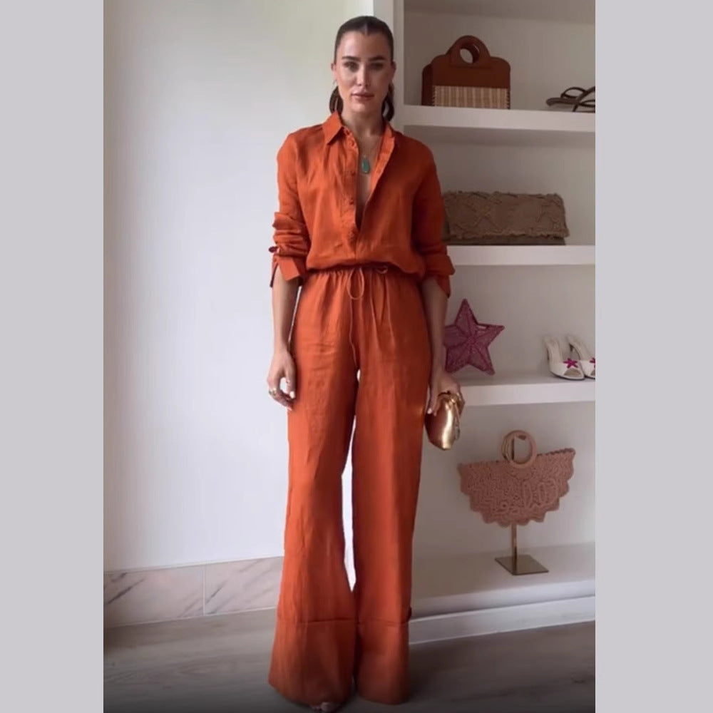 Dame casual jumpsuit med tætsiddende snit og elegant skjortekrave Stilla