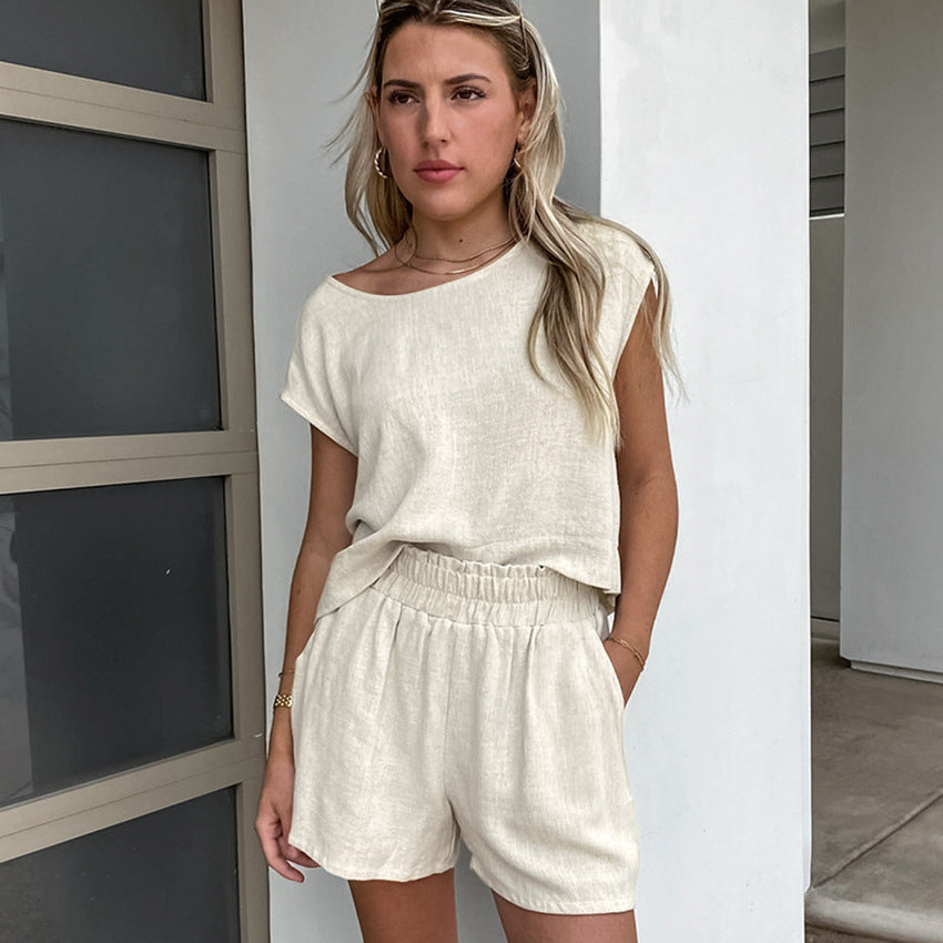 Dame afslappet sæt af komfortabel T-shirt og shorts med elastisk linning Stilla
