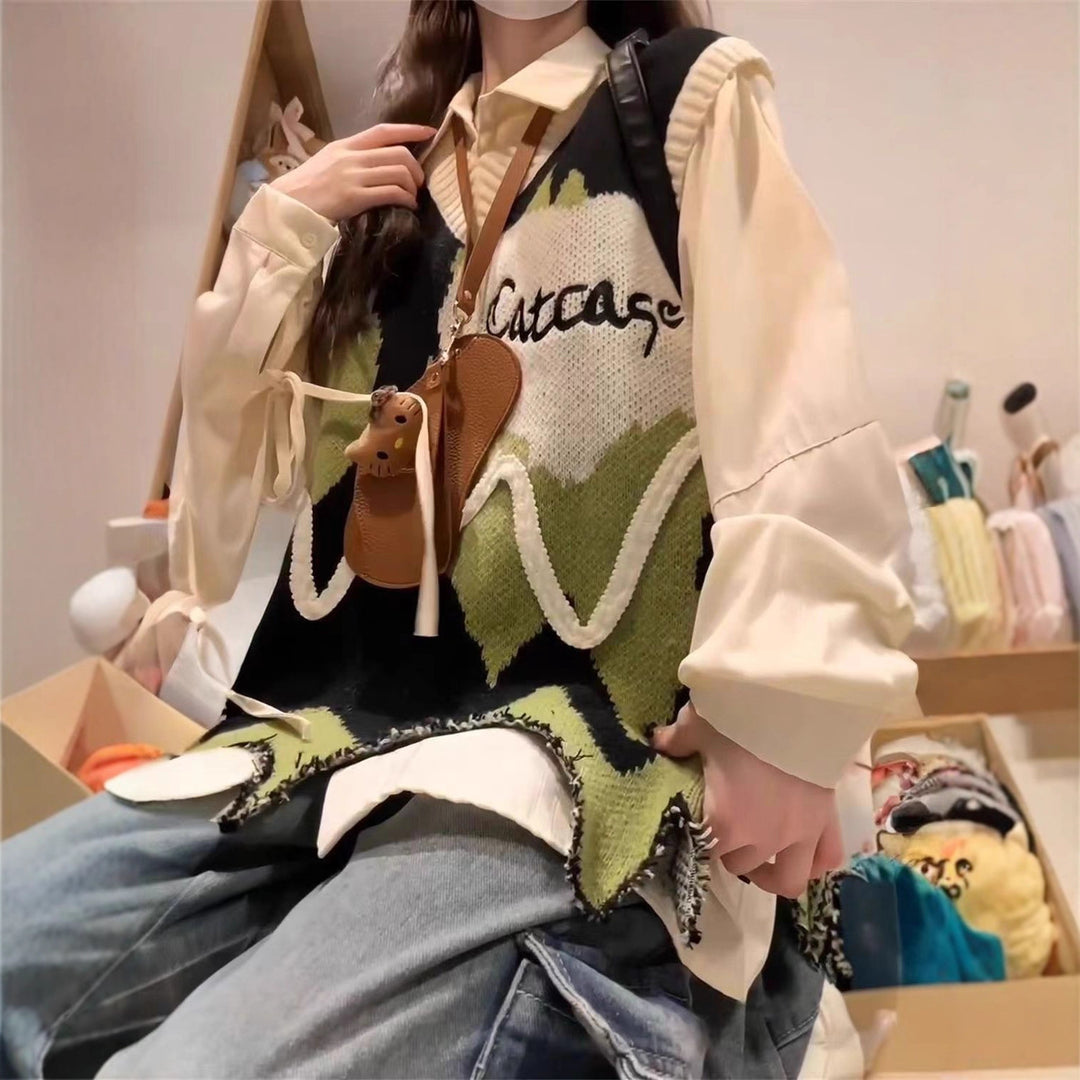 Damer Stilet Oversized Strikvest med Mønster Stilla