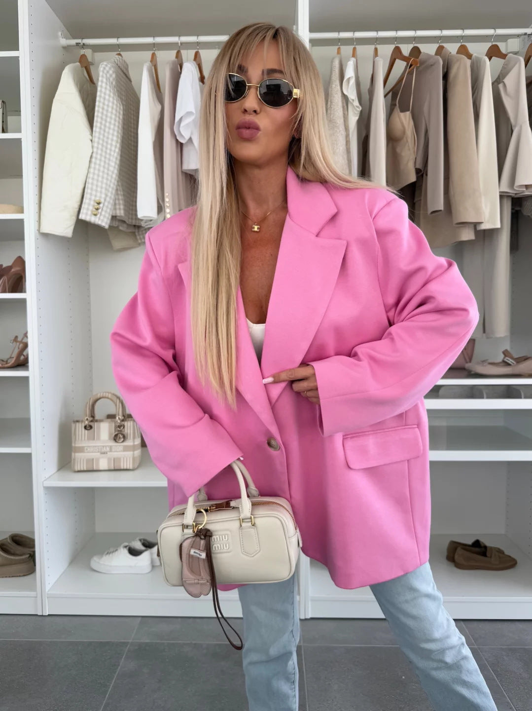 Kvinder Oversized Blazer med Teksturerede Ærmer Skovae