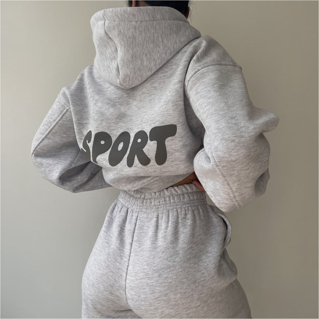 Kvinders sporty cropped hoodie og sæt med sweatpants Skovae