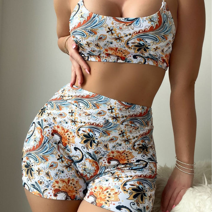 Dame Sporty Crop-Top og High-Waist Shorts Sæt Skovae