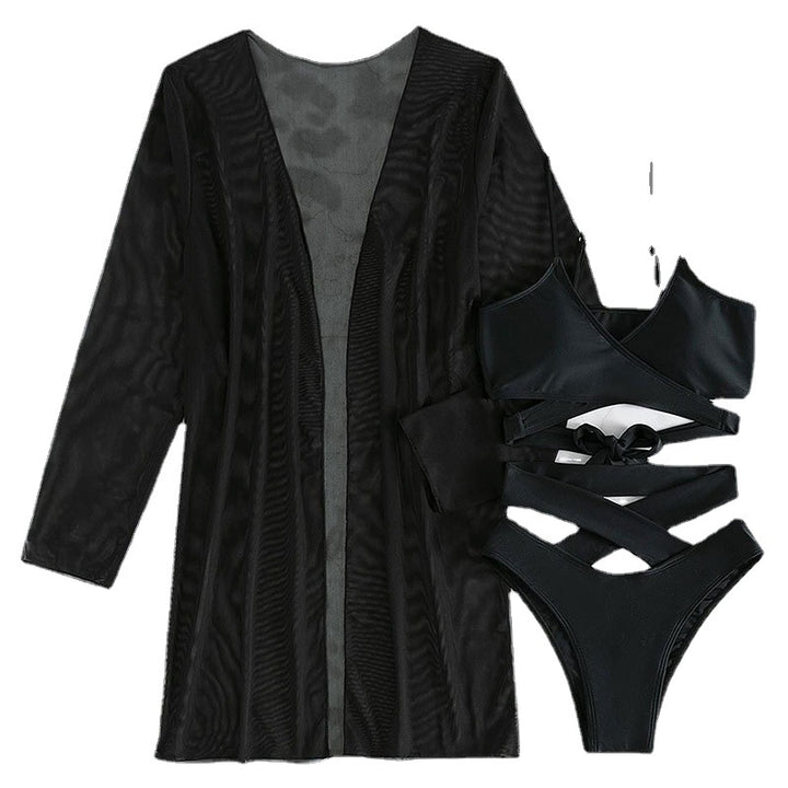 Dame Chic Cut-Out Badedragt-sæt med lang gennemsigtig Cover-Up Stilla