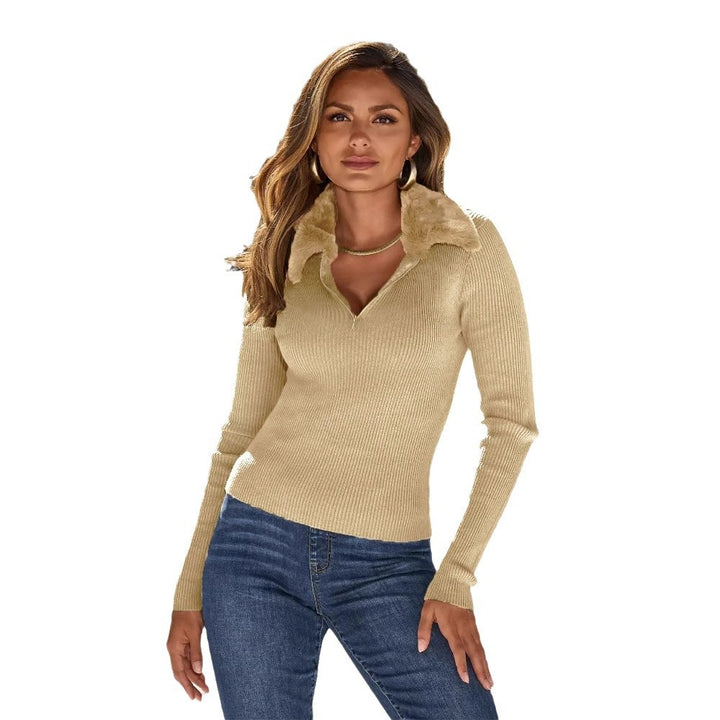 Dame sweater med elegant krave og raffineret rib struktur Stilla