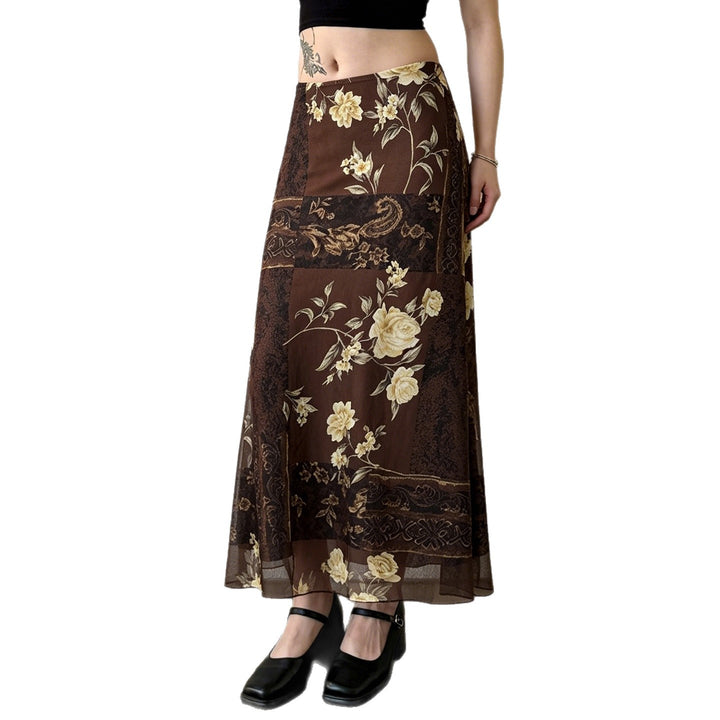 Dame Maxi Skirt med blomsterdesign og transparent chiffon overlay Skovae
