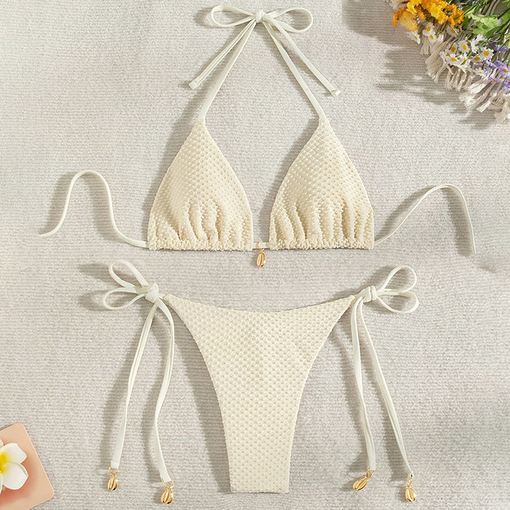 Dame Triangel-Bikini med justerbare stropper og elegant guld-detalje Skovae