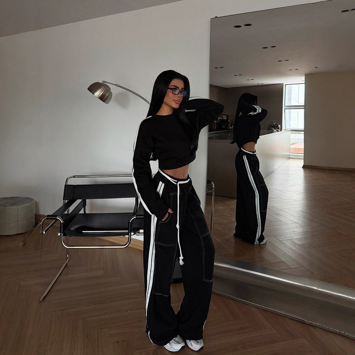Kvinder Crop Sweater og Bred JoggingBukser Sæt Skovae