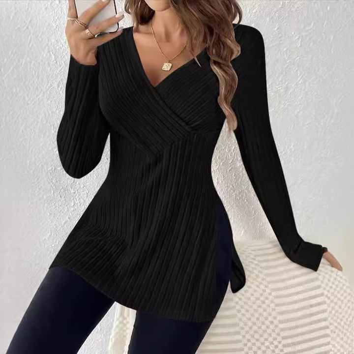 Dame Oversized Strikpullover med Vendingdesign og Ribstruktur Stilla