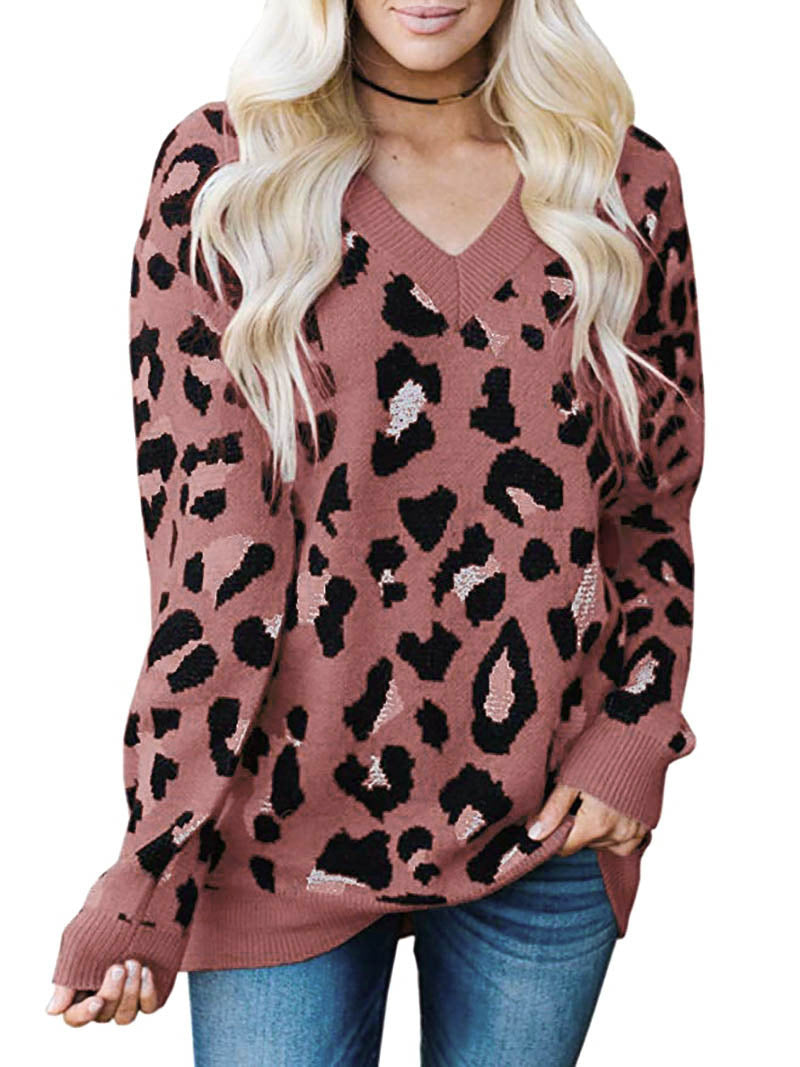 Dame sweater med leopardmønster og V-udskæring Stilla