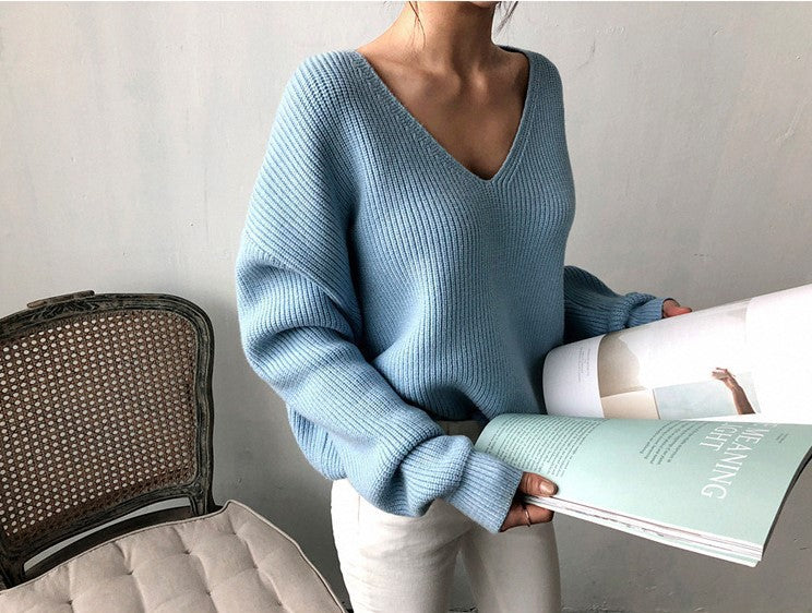 Damer hyggelig V hals pullover med ribbet tekstur Stilla