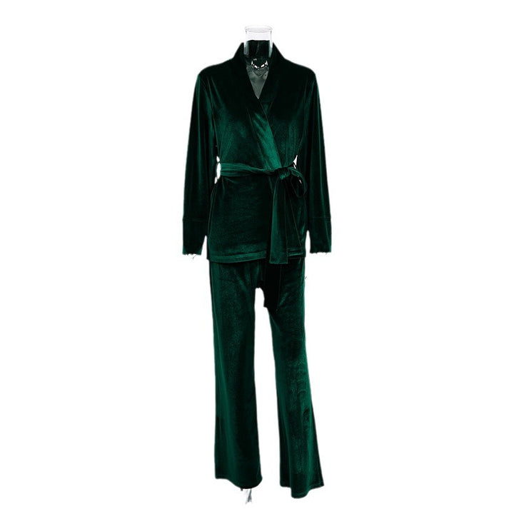 Dame elegant fløjls Jumpsuit-sæt med knælangt snit og taljeringabel bælte Stilla