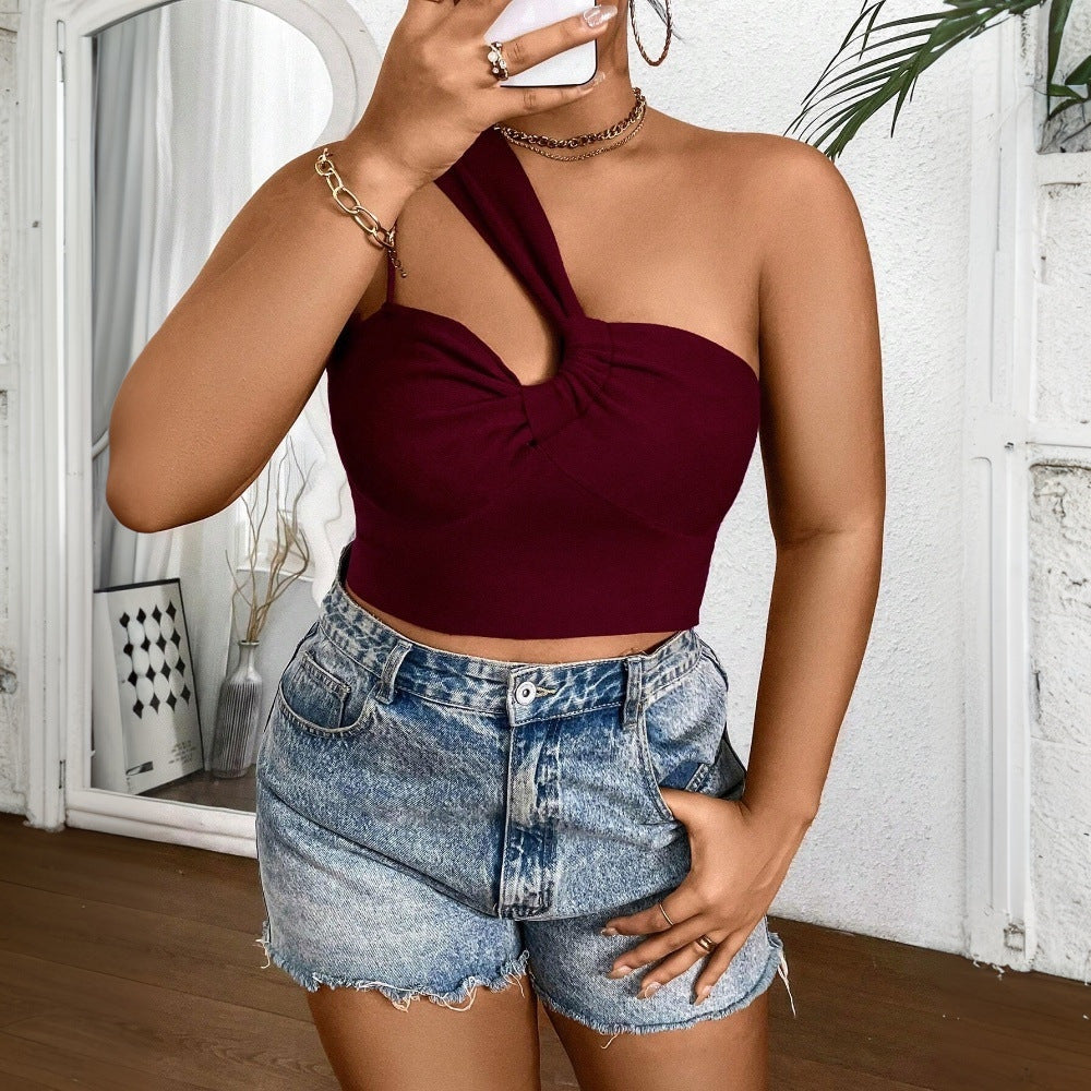 Damer asymmetrisk crop-top med dekorativ knude Stilla