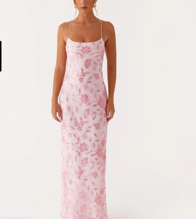 Damer Couture Maxi Kjole med Blomster Smock Design og Fristende Bag detaljer