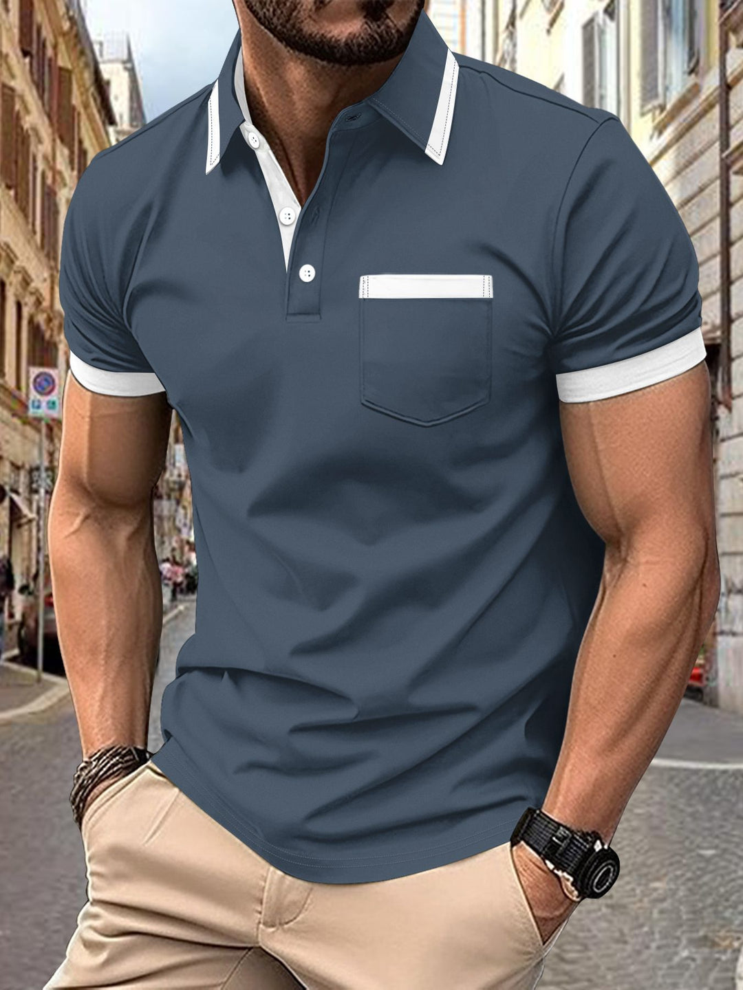 Herrer moderne Polo-shirt med kontrastkrave Stilla