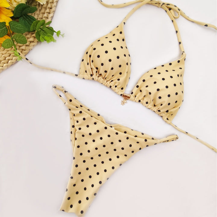 Dame triangel-bikini med blomsterdesign og justerbare stropper Skovae