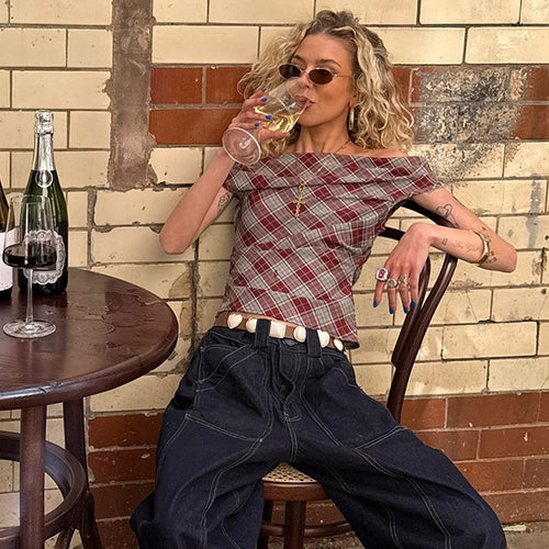 Dame Karo-Crop-Top med afslappet snit Skovae