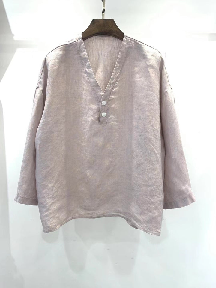 Femme Casual V-Udskæring Linned Top Stilla