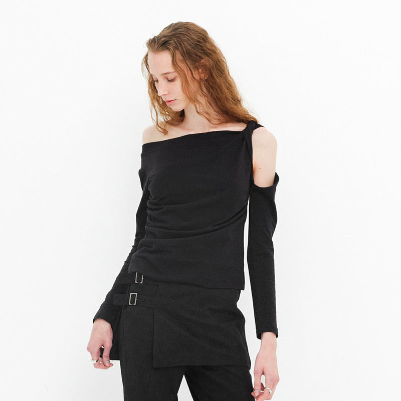 Femme asymmetrisk langærmet top med knude-detalje Stilla
