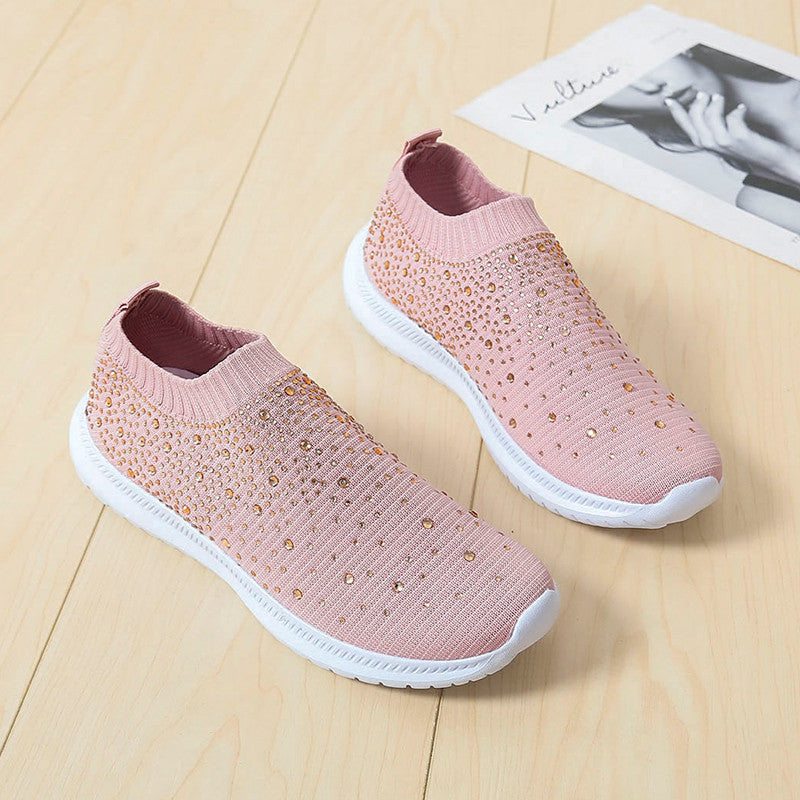 Dame modiske sneakers med rhinsten-applikationer og fleksibelt strik-overmateriale Stilla