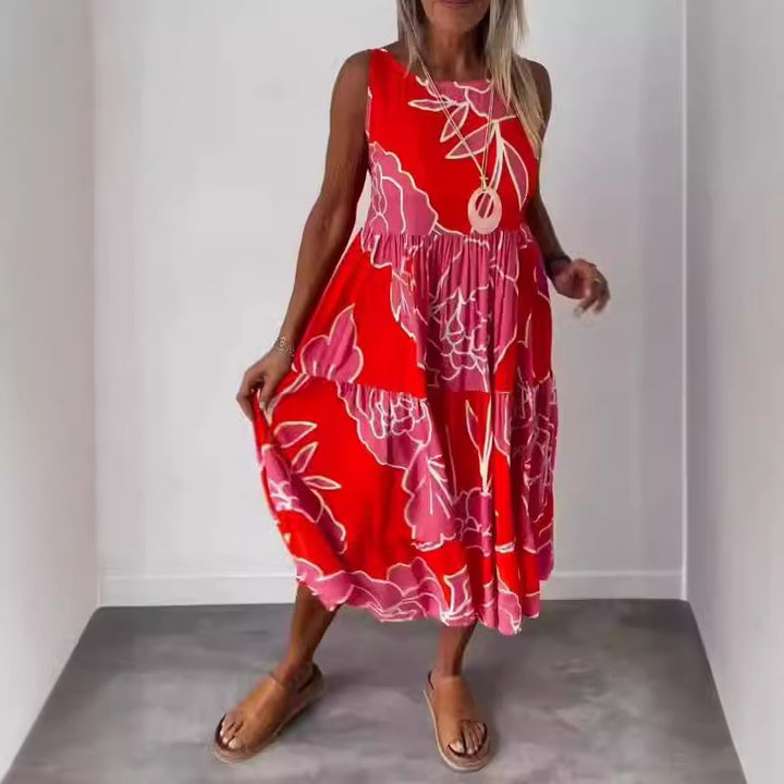 Dame afslappet midi-kjole med blomstret design og bred pasform Stilla