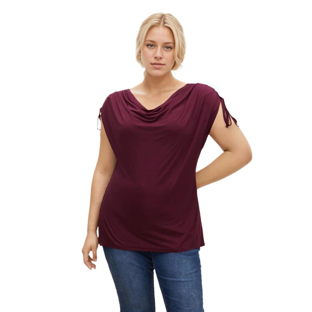 Dame elegant top med afslappet drapering og sidelæns bindebånd Skovae