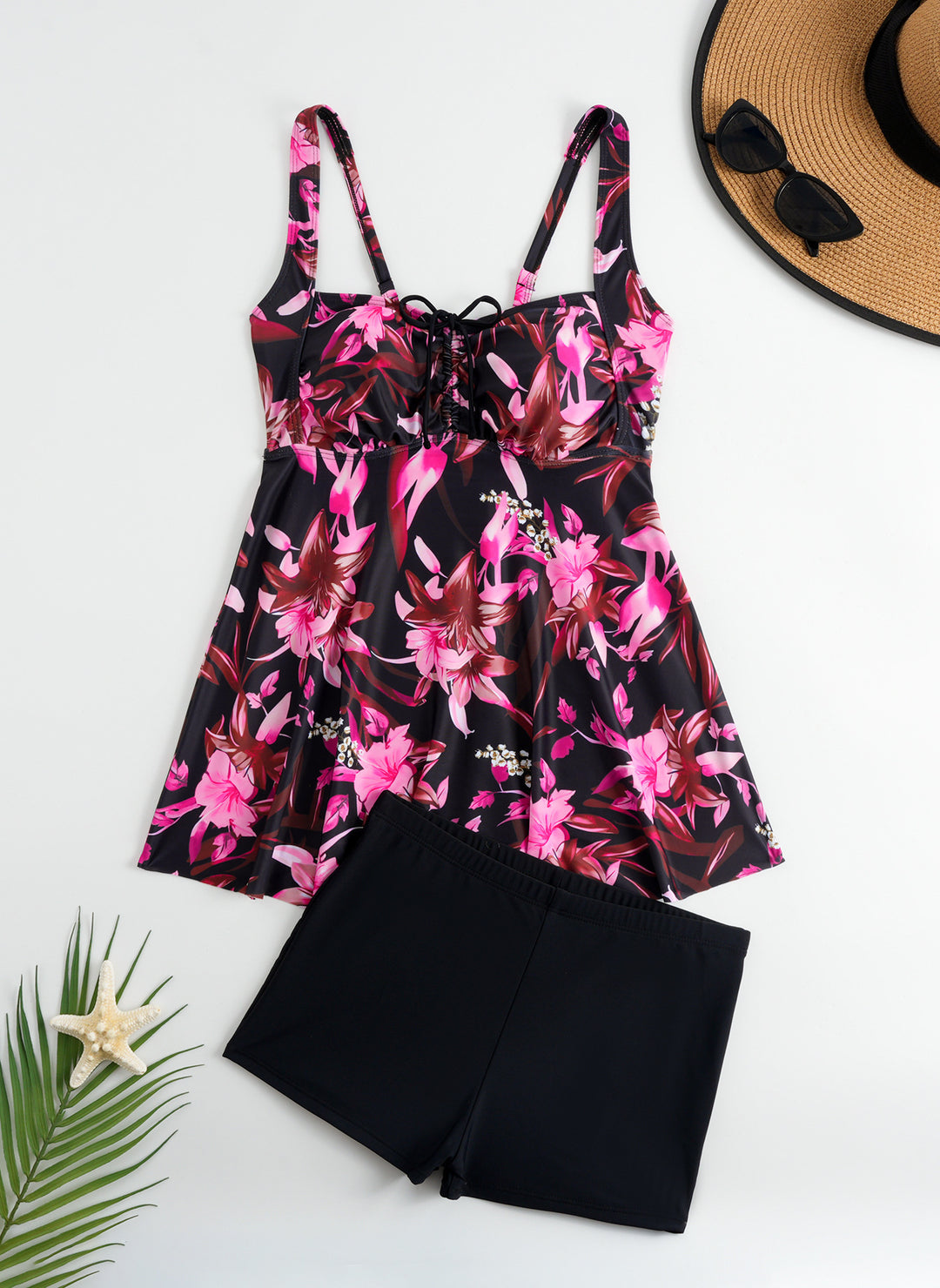 Dame Tankini med blomster Overtøj og behagelige Shorts Skovae