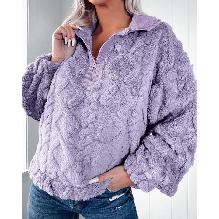 Kvinders hyggelige fleece sweatshirt med højt krave og lynlås Stilla
