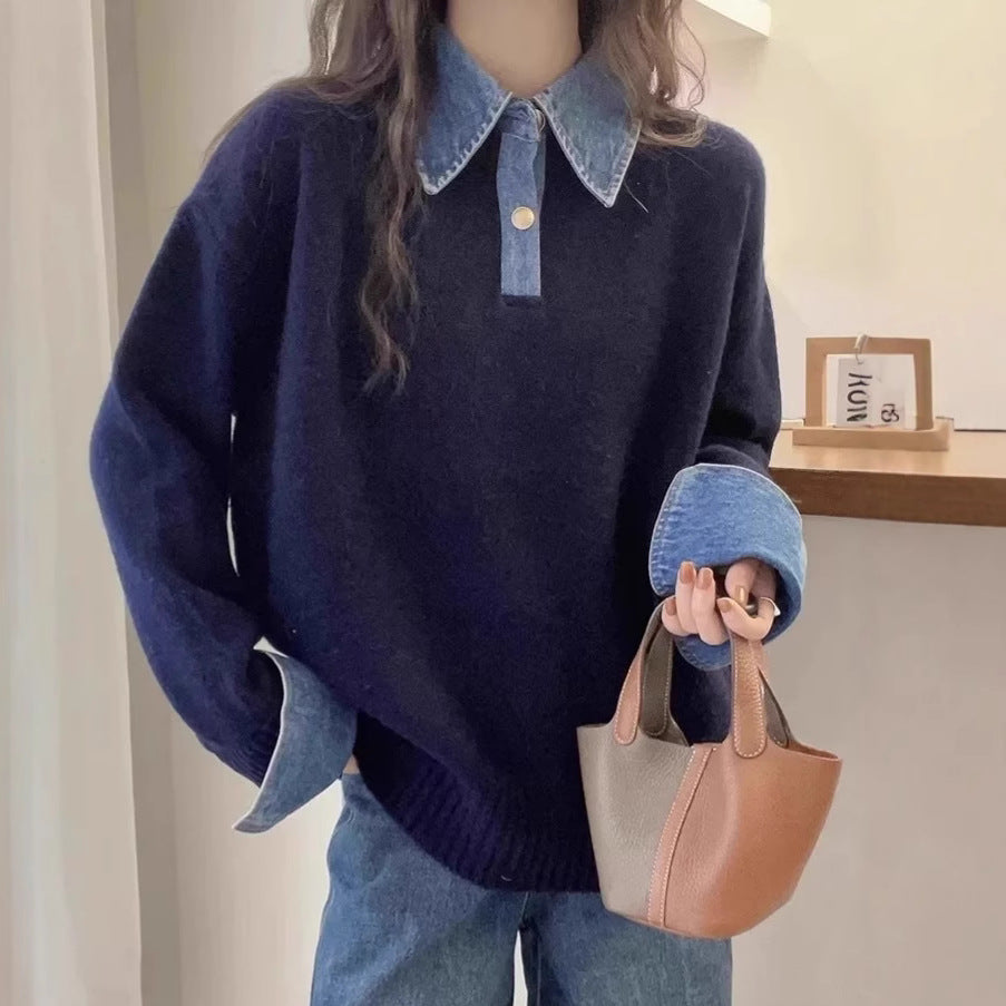 Kvinders sweater med fashionabel skjortekrave og blødt materiale Stilla