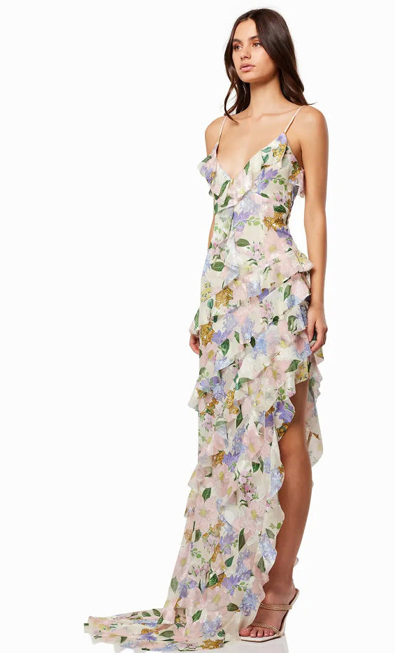 Damer sommer maxi kjole med blomsterprint Skovae